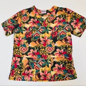 Jasco Uniform Co.  scrubs top.  Hawaiian print. Sz S.   Cotton blend